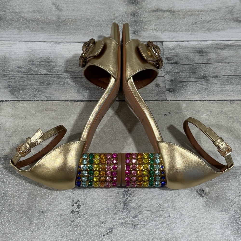Kurt Geiger London Mayfair Eagle Block Heel Sandal - Gold multi - Sz - 7 .US - Picture 5 of 12